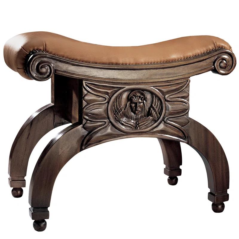 Venetian Neoclassical Solid Mahogany and Leather Vanity Stool