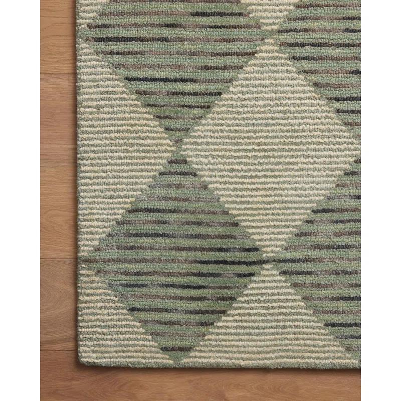 Handmade Tufted Beige & Charcoal Wool Diamond Area Rug 11'6" x 15'