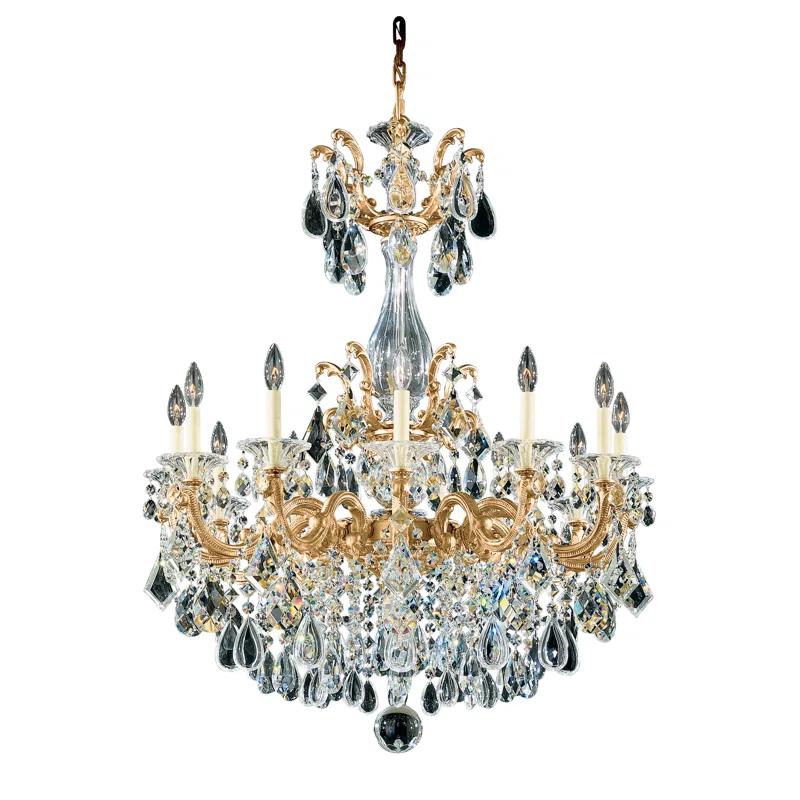 Florentine Bronze and Clear Crystal 12-Light Empire Chandelier