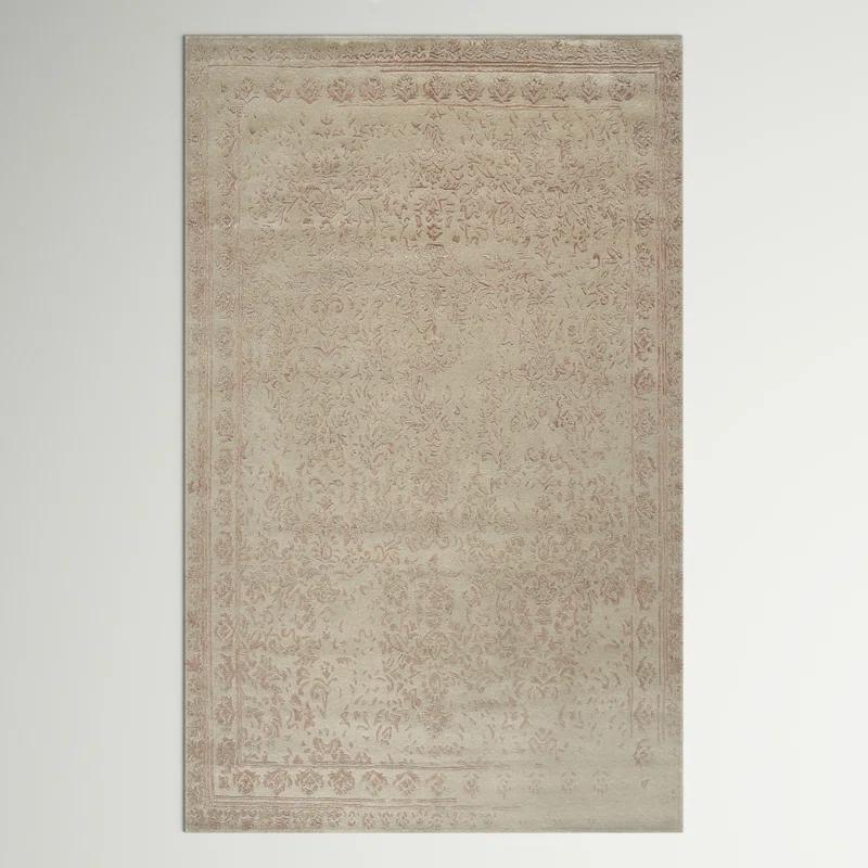 Khalo Sand Beige & Blush Handmade Floral Wool-Viscose Rug, 2' x 3'