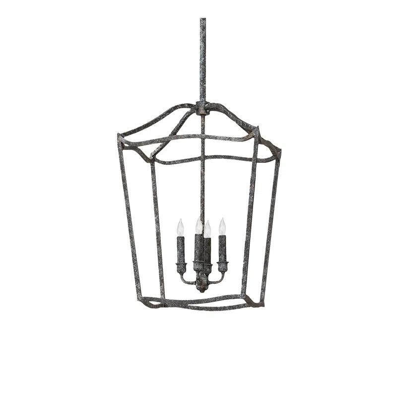 Ash Grey 4-Light Geometric Glass Lantern Chandelier