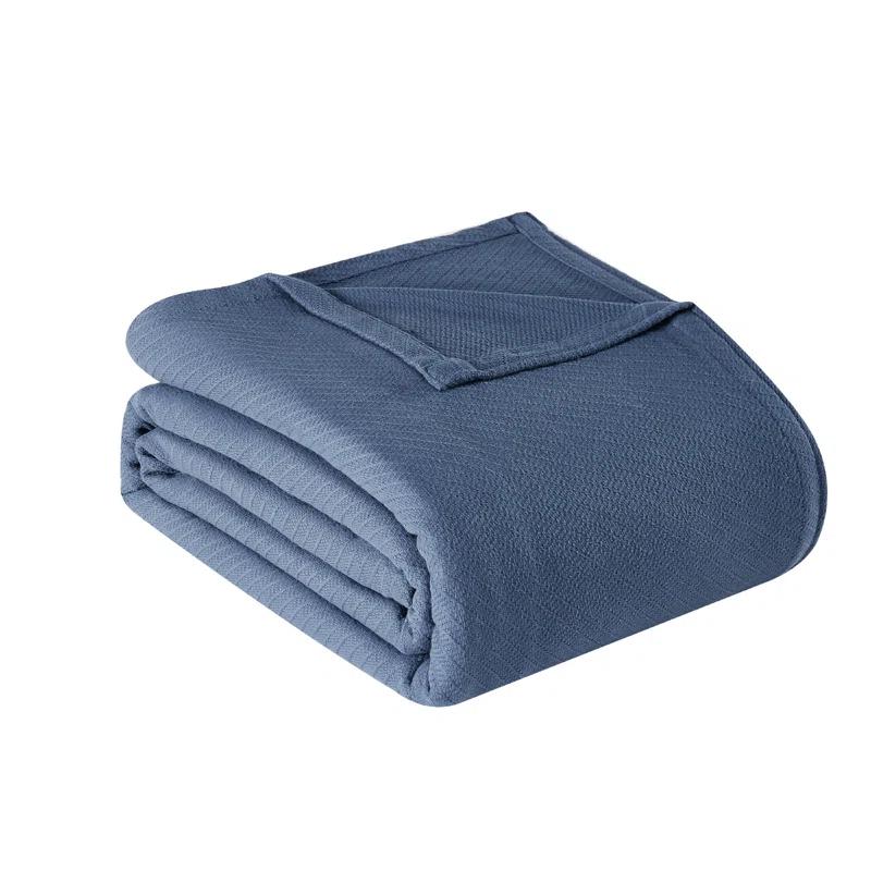 Frye Full/Queen Waffle Knit Cotton Blanket - Blue