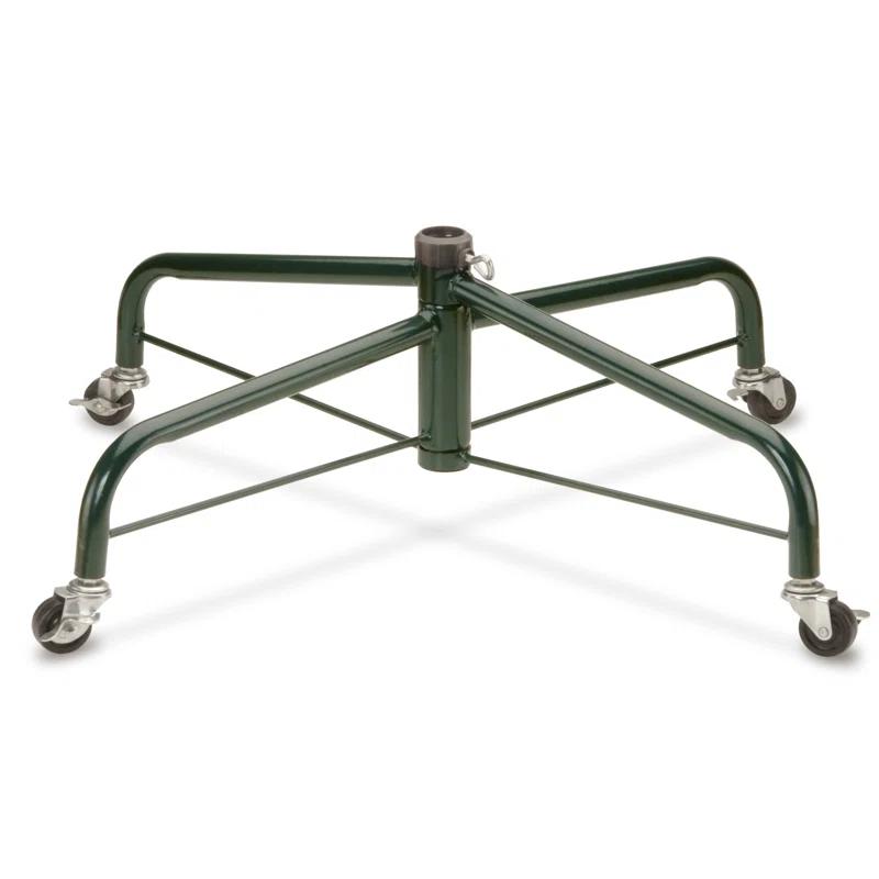 Festive Green 28" Steel Christmas Tree Stand with Locking Wheels