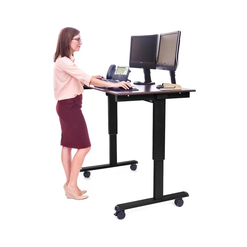 Dark Walnut Adjustable Height Standing Desk with Metal Base