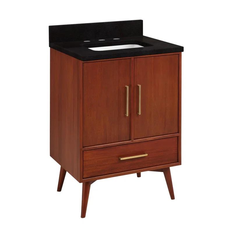24" Natural Teak Single Bathroom Vanity with Arctic White Quartz Top