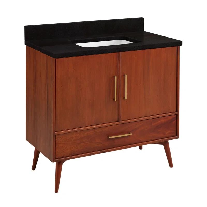 Natural Teak 36" Single Bathroom Vanity Set with Carrara Marble Top