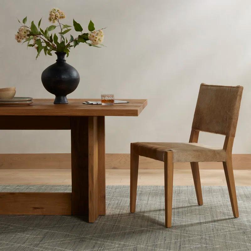 Palomino Leather Upholstered Side Chair with Wood Accents