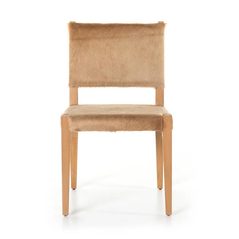 Palomino Leather Upholstered Side Chair with Wood Accents