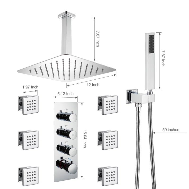 Herathena 3 Functions Ceiling Mounted Luxury Shower System with 6 Body Jets (Rough-in Valve Included)
