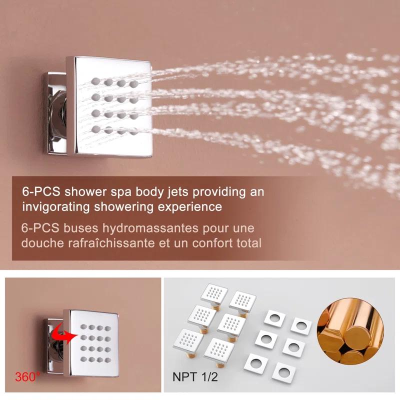 Herathena 3 Functions Ceiling Mounted Luxury Shower System with 6 Body Jets (Rough-in Valve Included)