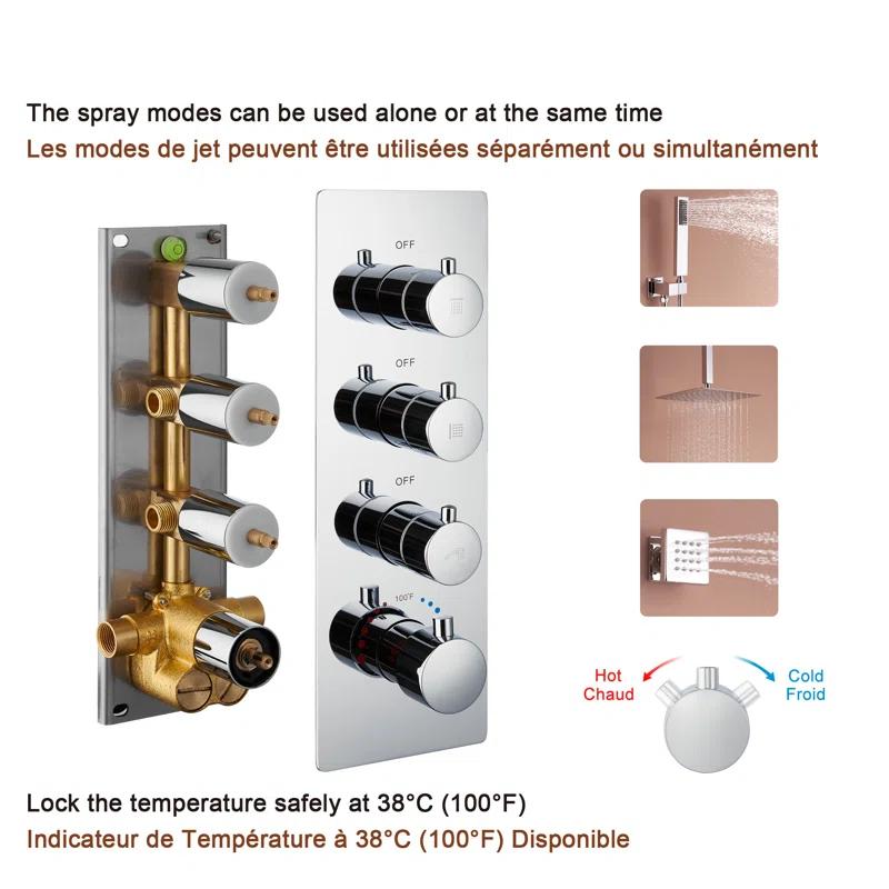 Herathena 3 Functions Ceiling Mounted Luxury Shower System with 6 Body Jets (Rough-in Valve Included)