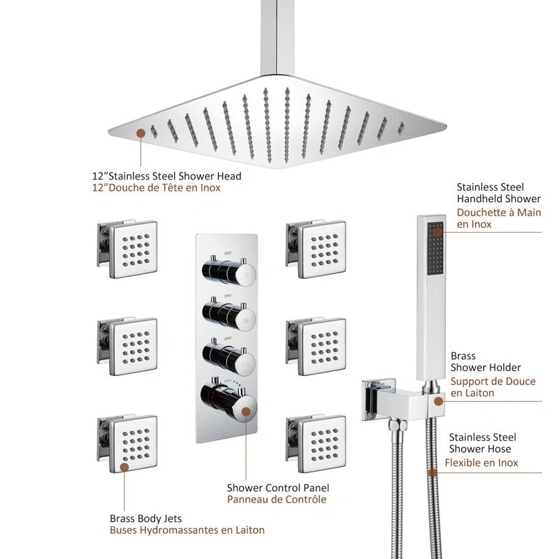 Herathena 3 Functions Ceiling Mounted Luxury Shower System with 6 Body Jets (Rough-in Valve Included)