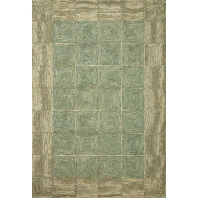 Handmade Tufted Green Diamond Wool Area Rug 7'9" x 9'9"