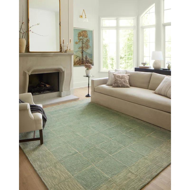 Handmade Tufted Green Diamond Wool Area Rug 7'9" x 9'9"