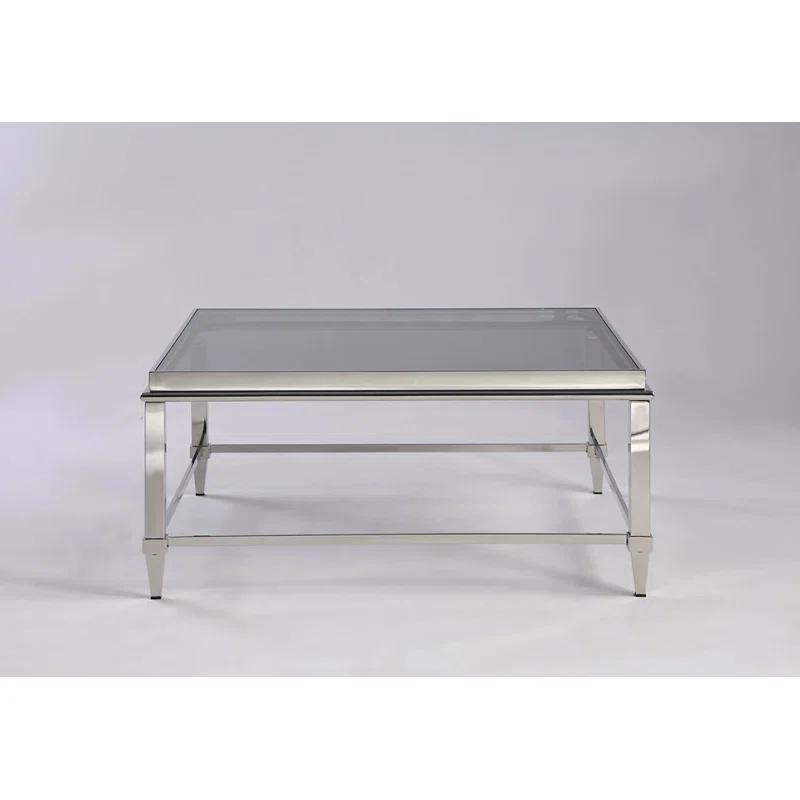Square Glass Top Coffee Table with Polished Metal Frame