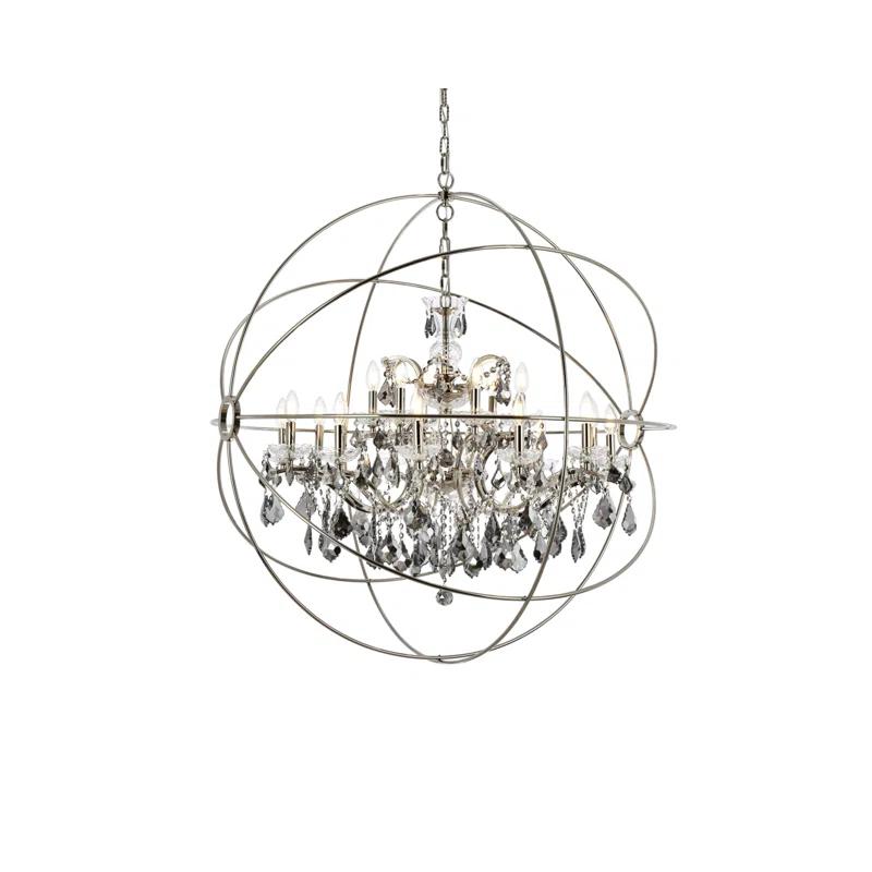 Geneva Polished Nickel 18-Light Globe Chandelier with Silver Shade Crystals