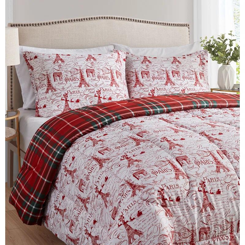 Parisienne Holiday Red and Plaid Twin Microfiber Comforter Set