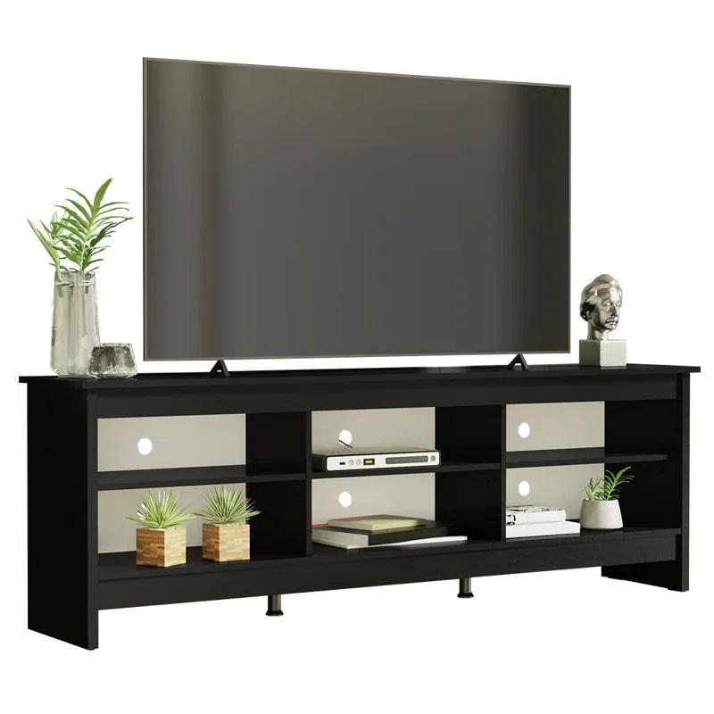 Ebern Designs Media Console TV Stand Entertainment Center with 6 Shelves and Cable Management for 65, 75 Inch Television Living Room and Bedroom Modern Wooden