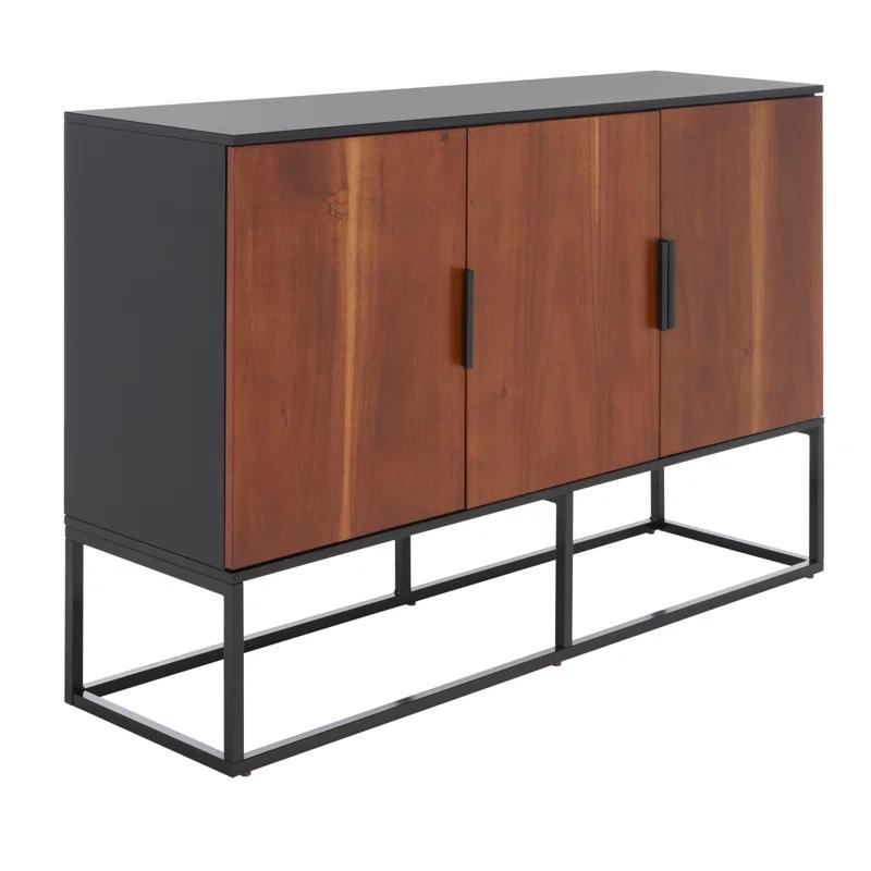 Vance Brown Mahogany 3-Door Sideboard with Black Metal Base