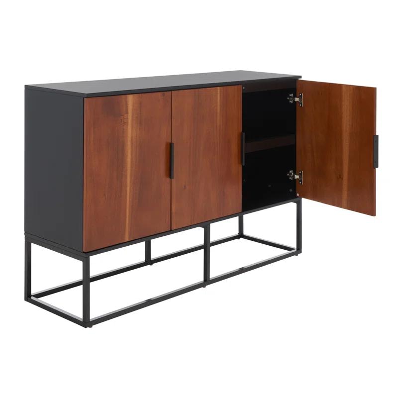 Vance Brown Mahogany 3-Door Sideboard with Black Metal Base