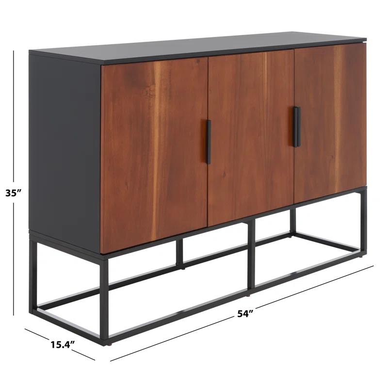 Vance Brown Mahogany 3-Door Sideboard with Black Metal Base