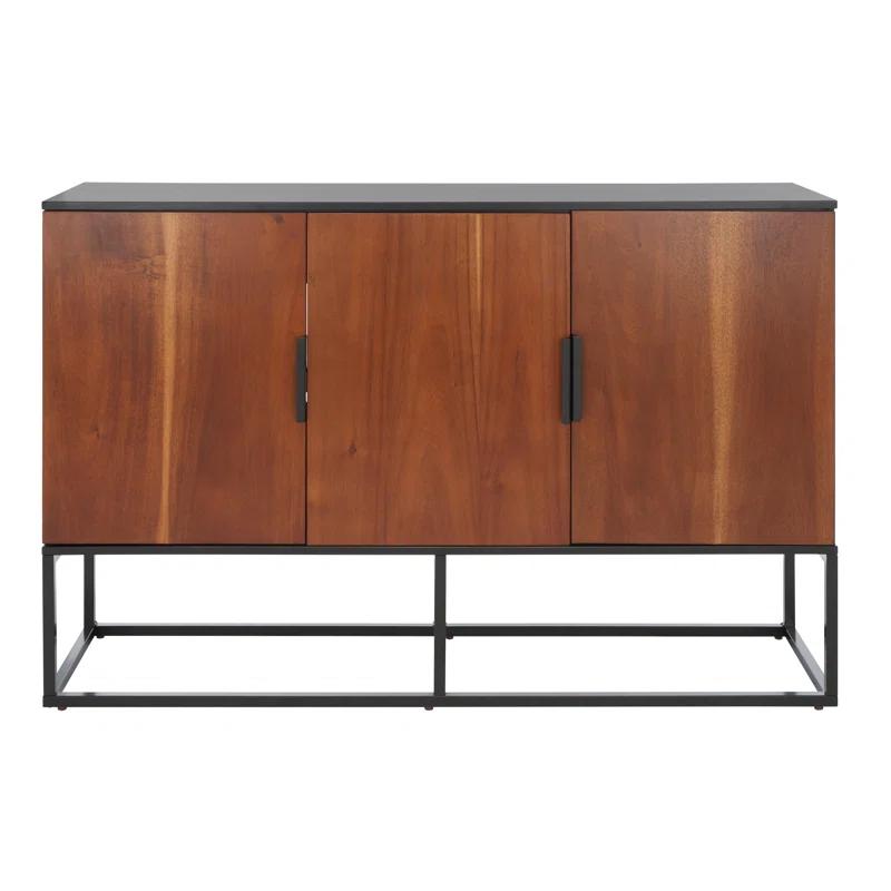 Vance Brown Mahogany 3-Door Sideboard with Black Metal Base