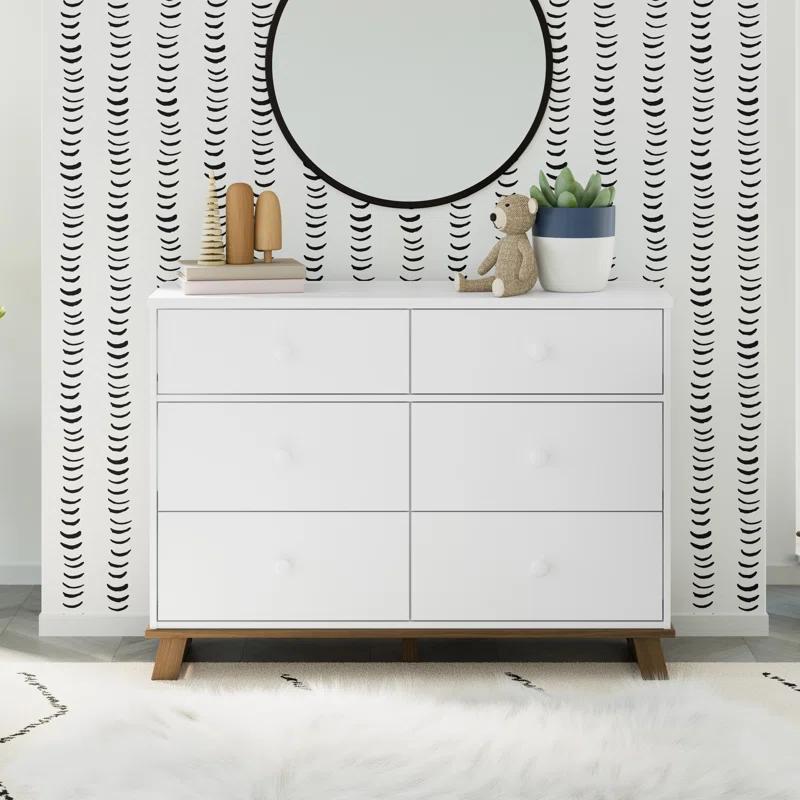 White and Driftwood Modern 6-Drawer Nursery Dresser