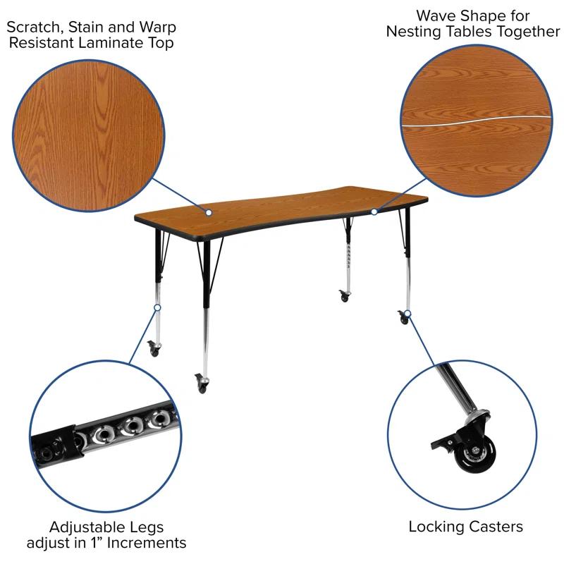 Flash Furniture Goddard 28"W x 47.5"L Rectangular Wave Collaborative Grey Adjustable Height Activity Table