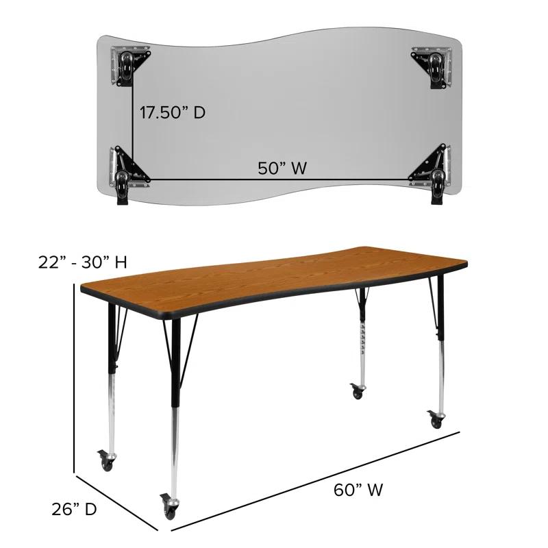 Flash Furniture Goddard 28"W x 47.5"L Rectangular Wave Collaborative Grey Adjustable Height Activity Table