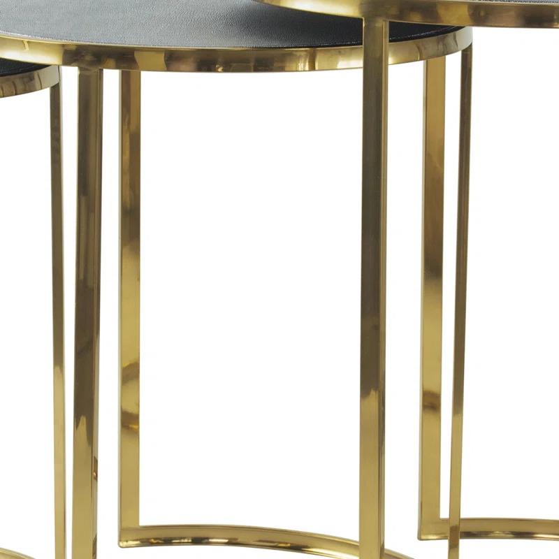 Gold-Finish Stainless Steel & Wood Nesting Tables with Vegan Faux Leather Top