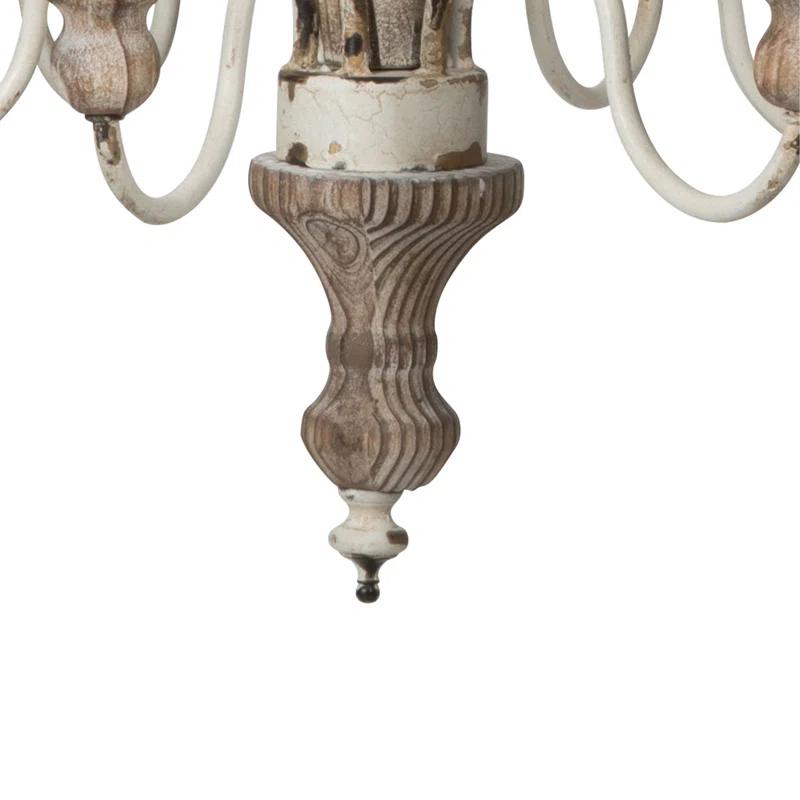 Distressed White and Natural Wood 6-Light Classic Chandelier