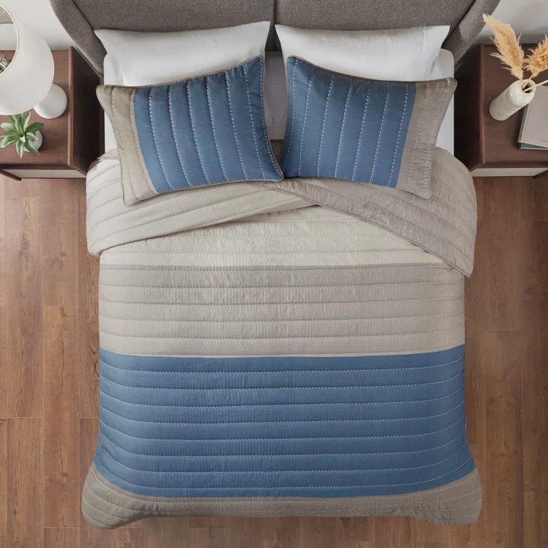 3 Piece Printed Color Blocking Quilt Set