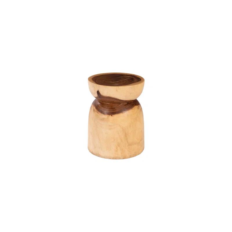 Asymmetrical Hourglass Natural Brown Wood Waist Stool