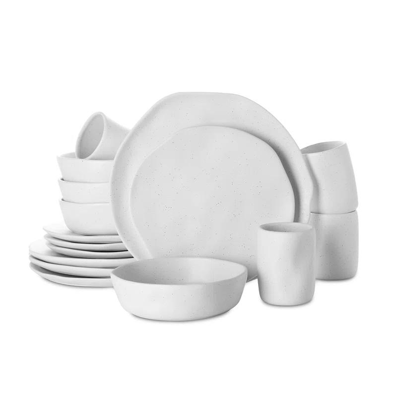 Rustic White Speckled Ceramic 32-Piece Dinnerware Set