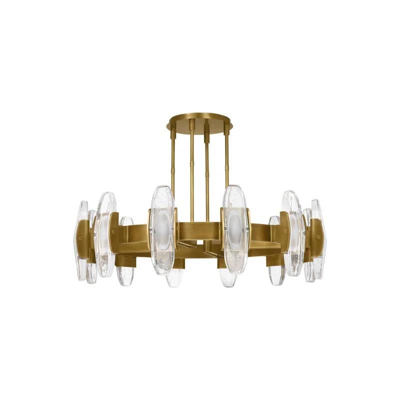 Wythe X-Large Industrial Brass LED Chandelier with Cast Glass