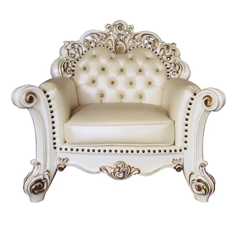 Antique Pearl White Faux Leather Tufted Accent Chair