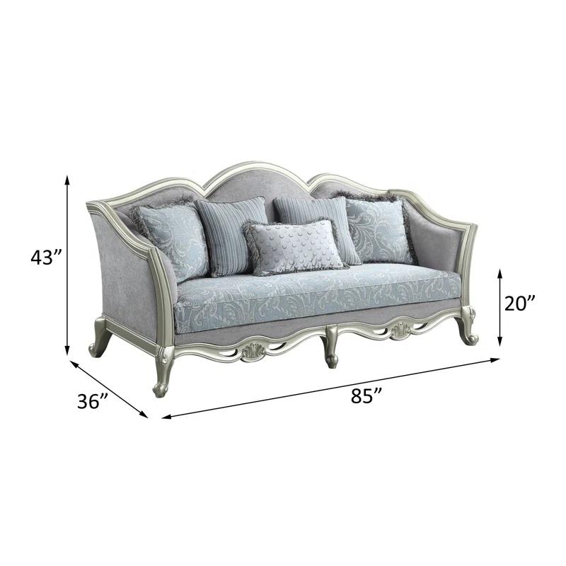 Elegant 85'' Light Gray Linen Sofa with Champagne Wooden Trim