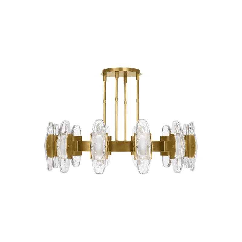 Wythe X-Large Industrial Brass LED Chandelier with Cast Glass