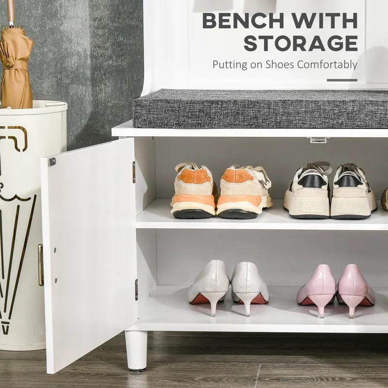 Modern White Hall Tree with Bench and Shoe Storage