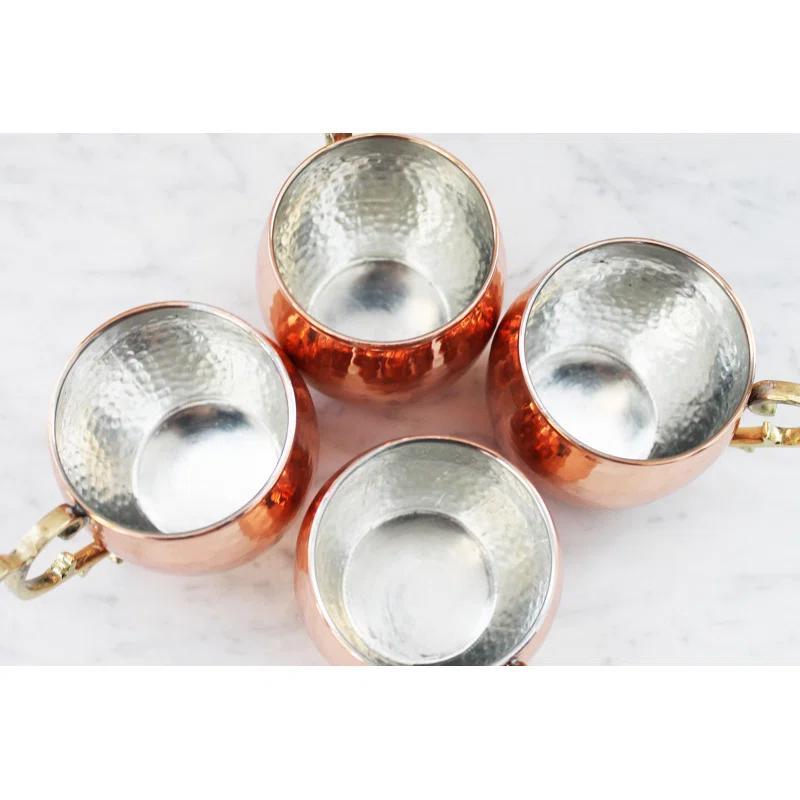 Maithil Art Handcrafted Hammered Moscow Mule Solid Copper Mug / Cup, 16 Ounce, Set of 4