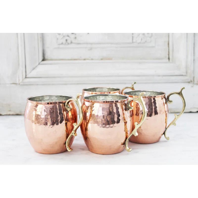Maithil Art Handcrafted Hammered Moscow Mule Solid Copper Mug / Cup, 16 Ounce, Set of 4