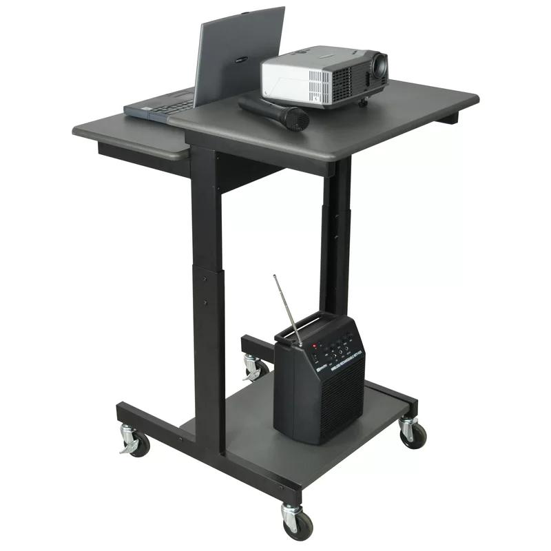 Luxor Modern Adjustable Height Gray Wood & Steel Workstation Cart