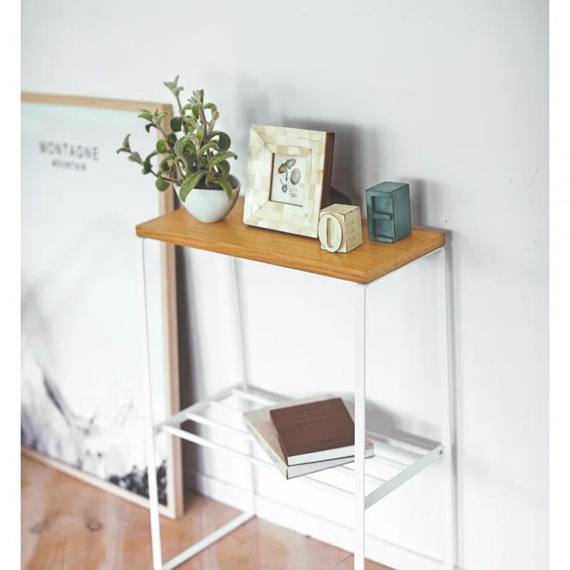 Scandinavian Light Wood and White Steel Rectangular Side Table