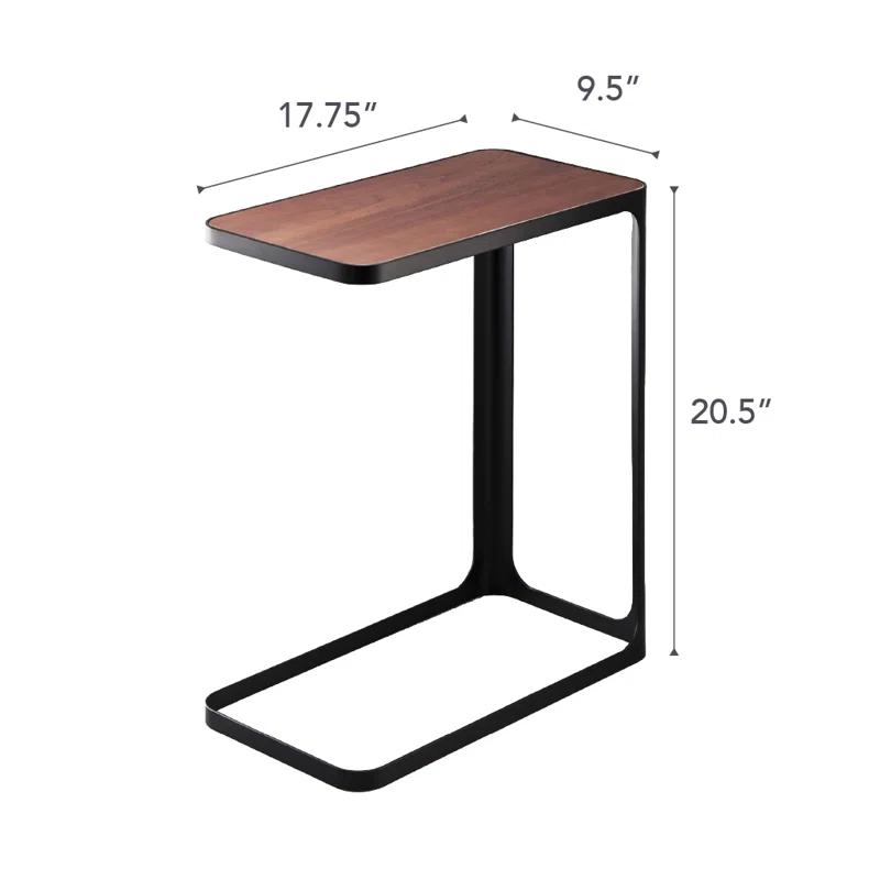 Compact C-Shaped Slim End Table with Metal Frame and Wood Top