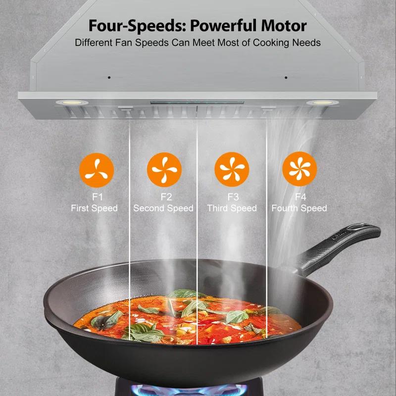 PowerFlow Series 30" 900 CFM Convertible Insert Range Hood Digital Control Panel with Baffle Filter Charcoal Filter and LED Light Stainless Steel Silver
