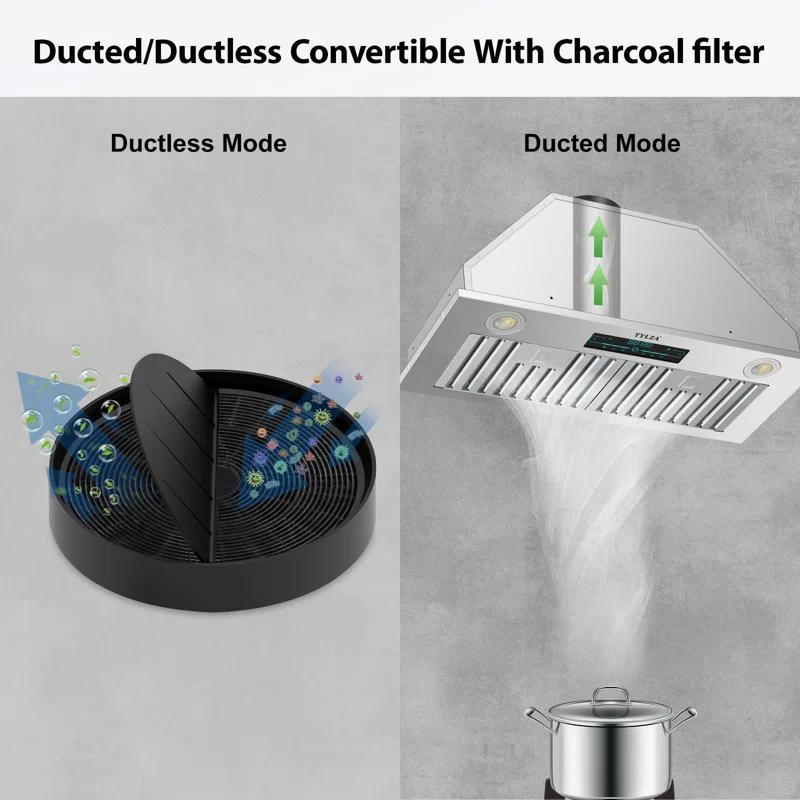 PowerFlow Series 30" 900 CFM Convertible Insert Range Hood Digital Control Panel with Baffle Filter Charcoal Filter and LED Light Stainless Steel Silver