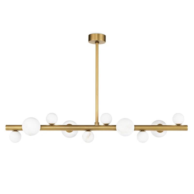 Elegant Alabaster & Brass 10-Light Sculptural Chandelier