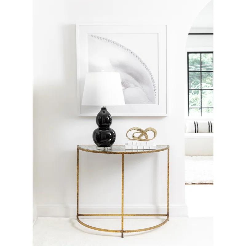 Lustrous Gold Demilune Table with Antiqued Mirror Glass