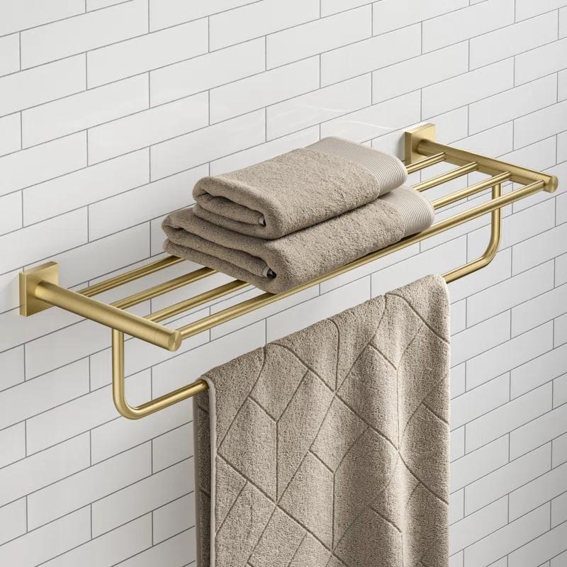 Brushed Gold Wall Mounted Towel Rack with Shelf