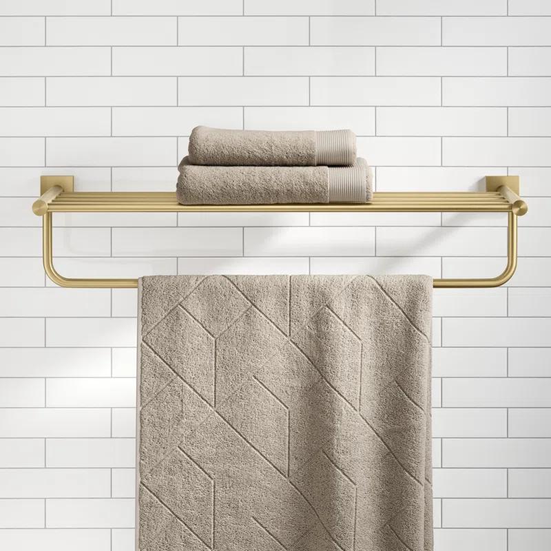 Brushed Gold Wall Mounted Towel Rack with Shelf